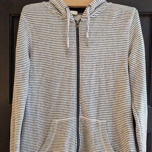 Roxy Terrycloth Zip Hoodie in Gray and White Stripes